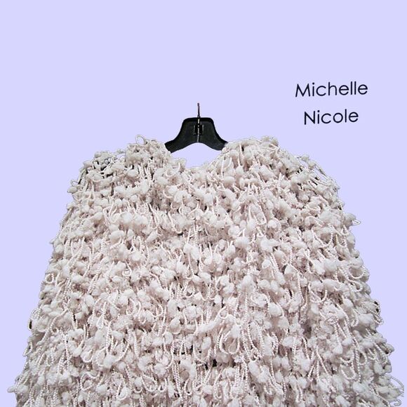 MICHELLE NICOLE NEW BLUSH Cottagecore Pom Pom Open Front Cardigan M - Picture 9 of 11
